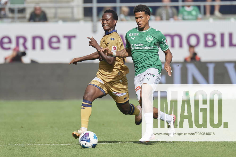 Brack Super League 2026 2027 FC St. Gallen 1879 vs. FC Luzern, St. Gallen, Schweiz St. Gallen, Schweiz, 9. August 2026. Oscar Kabwit und Chima Okoroji während des Brack Super League Spiels FC St. Gallen 1879 gegen FC Luzern in St. Gallen.