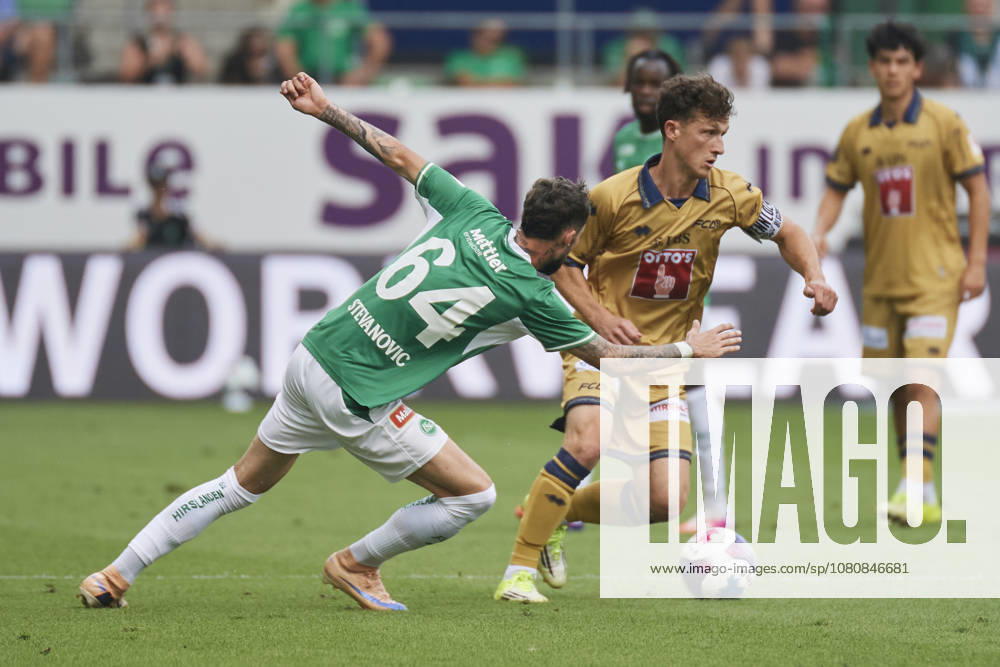 Brack Super League 2026 2027 FC St. Gallen 1879 vs. FC Luzern, St. Gallen, Schweiz St. Gallen, Schweiz, 9. August 2026. Mihailo Stevanovic und Pius Dorn während des Brack Super League Spiels FC St. Gallen 1879 gegen FC Luzern in St. Gallen.