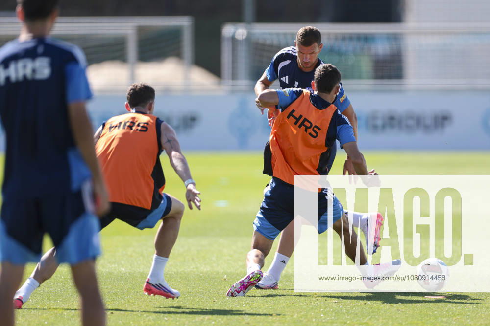 Fussball, Training des FC Schalke 04. v. l. Edin Dzeko (FC Schalke 04), Dejan Ljubicic (FC Schalke 04). Gelsenkirchen Trainingsgelände FC Schalke 04 NRW Deutschland xRHR-FOTO YYx