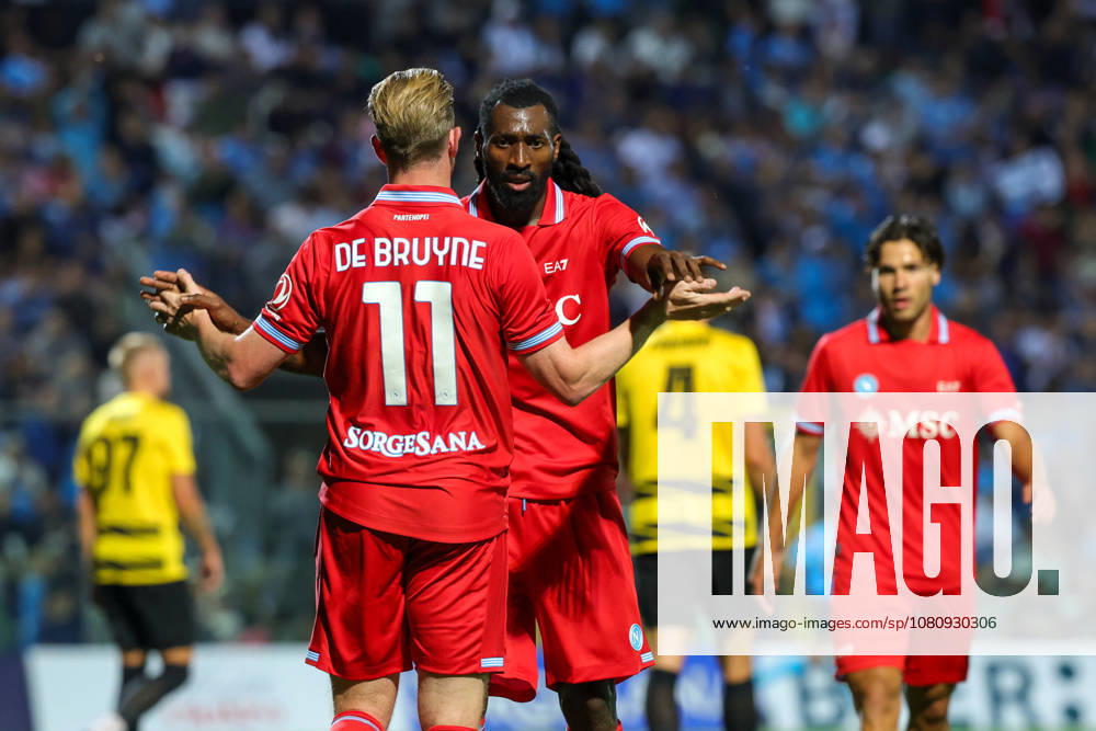 Napolis Kevin De Bruyne celebrates after scoring goal 3-1 during the friendly match Napoli and Aris Salonicco at the Teofilo Patini Stadium in Castel Di Sangro, Central Southern Italy - Tuesday, August 12 , 2026. - Soccer .