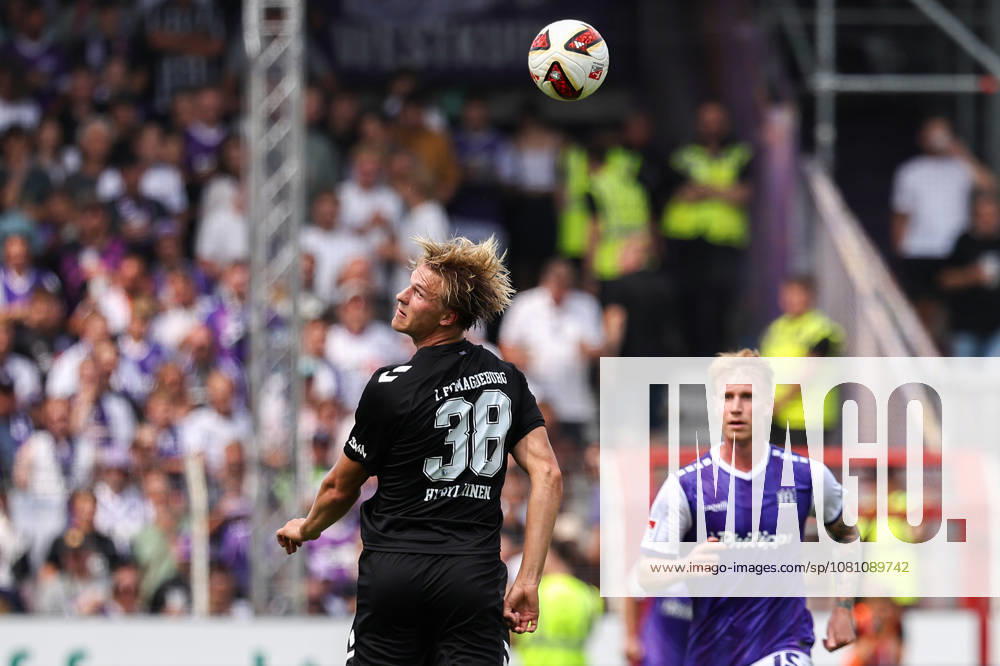 2026.08.15, Fußball, 2. Bundesliga, VfL Osnabrück - 1. FC Magdeburg, Stadion an der Bremer Brücke, 2.Spieltag, Saison 2026 2027: Luka Hyrylaeinen (1. FC Magdeburg 38) beim Kopfball DFB regulations prohibit any use of photographs as image sequences and or quasi-video. Photo: WilkowskixPressefotoKochx Niedersachsen Deutschland