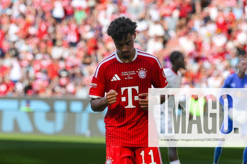 Torjubel von Nathaniel Brown 11 (FC Bayern Muenchen) zum 2:1, FC Bayern Muenchen vs. RB Leipzig, Fussball, Telekom Cup, 15.08.2026 Muenchen Bayern Deutschland