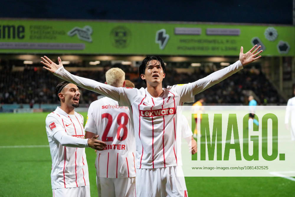 Keisuke Goto (SC Freiburg, 42) Torjubel, Emotionen, Torschuss, Abschluss, Torerfolg, Tor, Treffer , Schottland, Fussball, UEFA Conference League, Play-offs, Hinspiel, 2026 2027, Motherwell FC vs. SC Freiburg, 20.08.2026, Fir Park Stadium, Motherwell Motherwell Fir Park Stadium North Lanarkshire Schottland