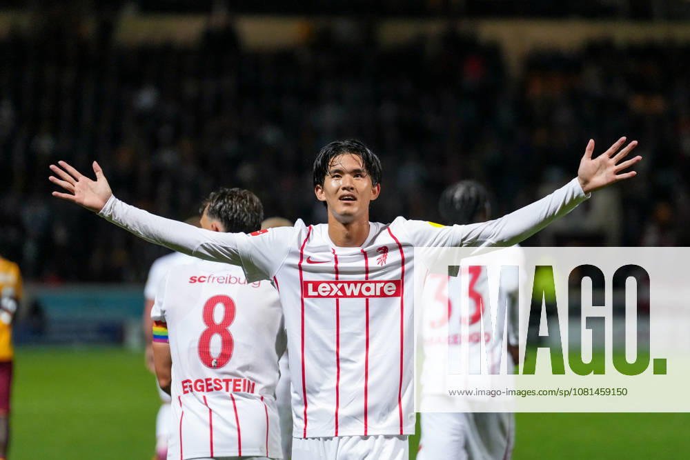 Keisuke Goto (SC Freiburg, 42) Torjubel, Emotionen, Torschuss, Abschluss, Torerfolg, Tor, Treffer , Schottland, Fussball, UEFA Conference League, Play-offs, Hinspiel, 2026 2027, Motherwell FC vs. SC Freiburg, 20.08.2026, Fir Park Stadium, Motherwell Motherwell Fir Park Stadium North Lanarkshire Schottland