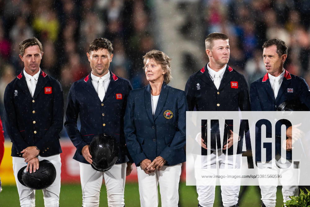 Ben Maher, Adrian Whiteway, Harry Charles and Scott Brash of Great Britain after the team jumping final during day 11 of the 2026 FEI World Championships on August 21, 2026 in Aachen. Photo: Emma Wallskog BILDBYRAN kod EW EW0693 ridsport equestrian rid-vm 2026 2026 fei world championships bbeng ridsport-vm hoppning jumping lagfinal team final brons bronze