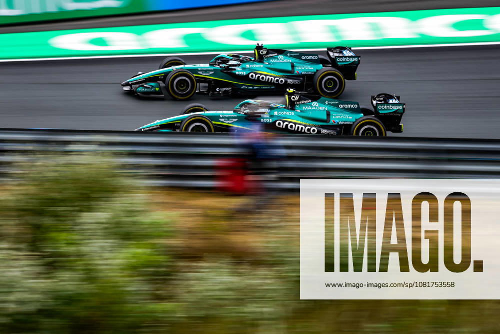 14 ALONSO Fernando (spa), Aston Martin F1 Team AMR26, 18 STROLL Lance (can), Aston Martin F1 Team AMR26, action overtake, overtaking, dà passement, depassement, overtakes, during the Formula 1 Dutch Grand Prix 2026, 12th round of the 2026 Formula One World Championship, WM, Weltmeisterschaft from August 21 to 23, 2026 on the Circuit Zandvoort, in Zandvoort, Netherlands Zandvoort Netherlands
