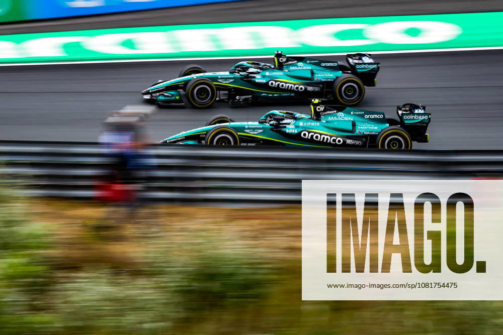 14 ALONSO Fernando (spa), Aston Martin F1 Team AMR26, 18 STROLL Lance (can), Aston Martin F1 Team AMR26, action overtake, overtaking, dà passement, depassement, overtakes, during the Formula 1 Dutch Grand Prix 2026, 12th round of the 2026 Formula One World Championship, WM, Weltmeisterschaft from August 21 to 23, 2026 on the Circuit Zandvoort, in Zandvoort, Netherlands Zandvoort Netherlands