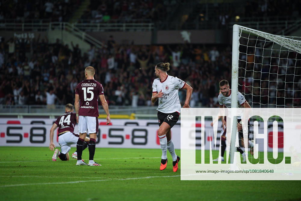 Milans Adrien Rabiot celebrates after scoring the 2-0 goal for his team during the Serie A soccer match between Torino and Milan at the Stadio Olimpico Grande Torino in Turin, north west Italy - Sunday, August 23, 2026. - Soccer .