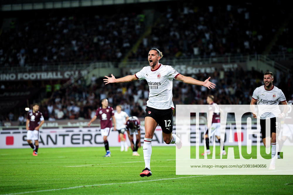 Milans Adrien Rabiot celebrates after scoring the 2-0 goal for his team during the Serie A soccer match between Torino and Milan at the Stadio Olimpico Grande Torino in Turin, north west Italy - Sunday, August 23, 2026. - Soccer .