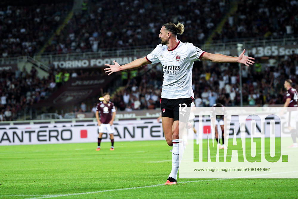 Milans Adrien Rabiot celebrates after scoring the 2-0 goal for his team during the Serie A soccer match between Torino and Milan at the Stadio Olimpico Grande Torino in Turin, north west Italy - Sunday, August 23, 2026. - Soccer .