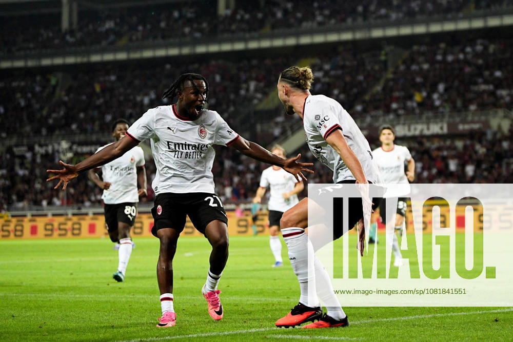 Milans Adrien Rabiot celebrates after scoring the 2-0 goal for his team during the Serie A soccer match between Torino and Milan at the Stadio Olimpico Grande Torino in Turin, north west Italy - Sunday, August 23, 2026. - Soccer .