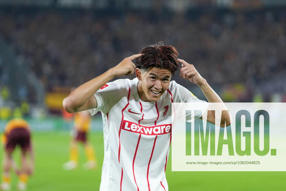 Keisuke Goto (SC Freiburg, 42) Torjubel, Emotionen, Torschuss, Abschluss, Torerfolg, Tor, Treffer , Deutschland, Fussball, UEFA Conference League, Play-offs, Rückspiel, 2026 2027, SC Freiburg vs. Motherwell FC, 27.08.2026, Europa-Park Stadion, Freiburg Freiburg Europa-Park Stadion Baden-Württemberg Deutschland
