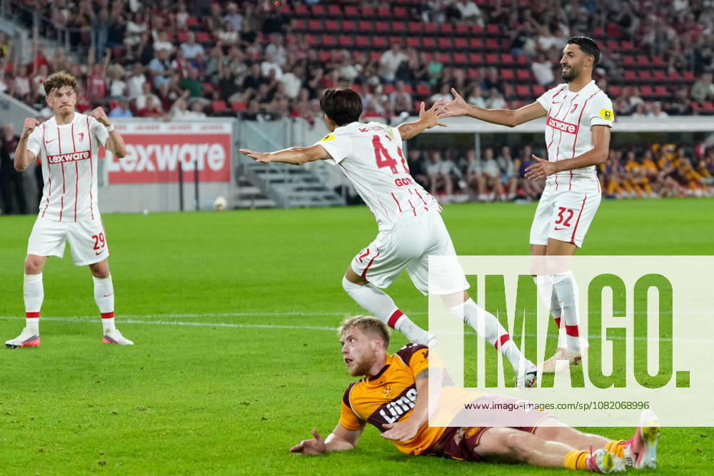 Keisuke Goto (SC Freiburg, 42) Torjubel, Emotionen, Torschuss, Abschluss, Torerfolg, Tor, Treffer , Deutschland, Fussball, UEFA Conference League, Play-offs, Rückspiel, 2026 2027, SC Freiburg vs. Motherwell FC, 27.08.2026, Europa-Park Stadion, Freiburg Freiburg Europa-Park Stadion Baden-Württemberg Deutschland