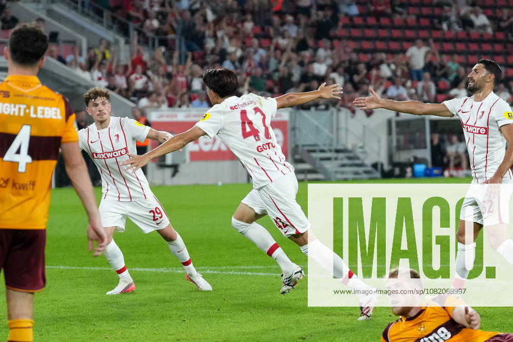 Keisuke Goto (SC Freiburg, 42) Torjubel, Emotionen, Torschuss, Abschluss, Torerfolg, Tor, Treffer , Deutschland, Fussball, UEFA Conference League, Play-offs, Rückspiel, 2026 2027, SC Freiburg vs. Motherwell FC, 27.08.2026, Europa-Park Stadion, Freiburg Freiburg Europa-Park Stadion Baden-Württemberg Deutschland