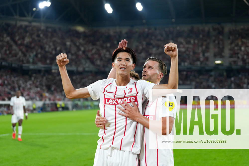 Keisuke Goto (SC Freiburg, 42) Torjubel, Emotionen, Torschuss, Abschluss, Torerfolg, Tor, Treffer, Lucas Höler Lucas Hoeler (SC Freiburg, 09) , Deutschland, Fussball, UEFA Conference League, Play-offs, Rückspiel, 2026 2027, SC Freiburg vs. Motherwell FC, 27.08.2026, Europa-Park Stadion, Freiburg Freiburg Europa-Park Stadion Baden-Württemberg Deutschland