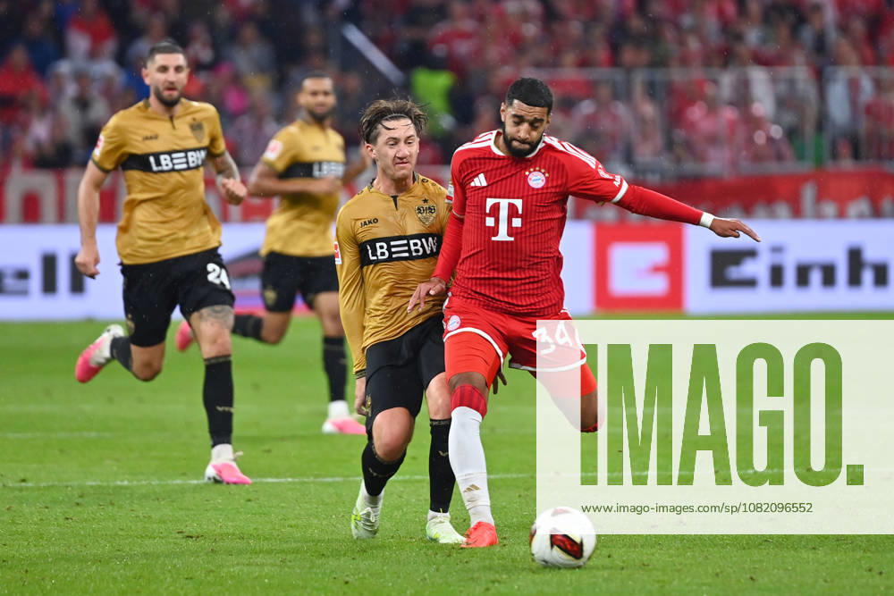Ismael SAIBARI (Bayern Muenchen), Aktion,Zweikampf gegen Angelo STILLER (VFB Stuttgart). Fussball 1. Bundesliga Saison 2026 2027, 1.Spieltag, Spieltag01, FC Bayern Muenchen - VfB Stuttgart 5-1 am 28.08.2026 , A L L I A N Z A R E N A.