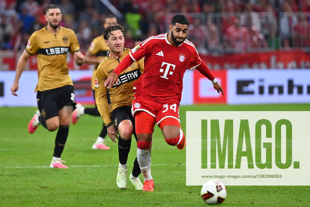 Ismael SAIBARI (Bayern Muenchen), Aktion,Zweikampf gegen Angelo STILLER (VFB Stuttgart). Fussball 1. Bundesliga Saison 2026 2027, 1.Spieltag, Spieltag01, FC Bayern Muenchen - VfB Stuttgart 5-1 am 28.08.2026 , A L L I A N Z A R E N A.