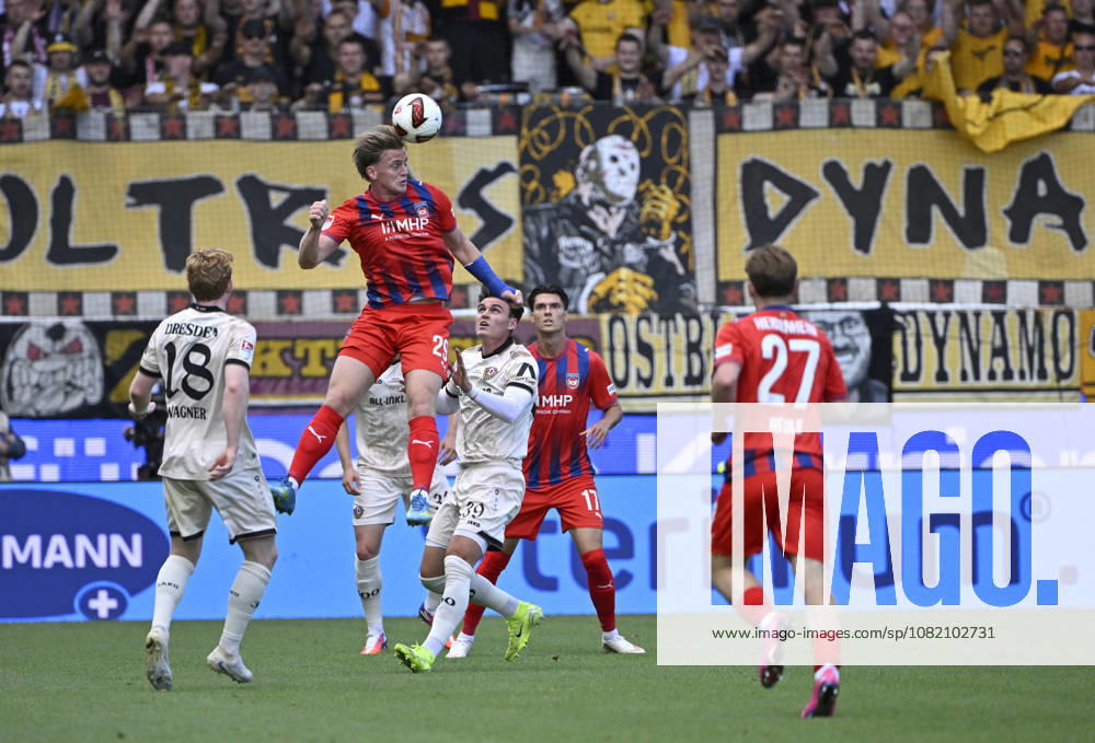 Kopfballduell Zweikampf Aktion Mikkel Kaufmann 1. FC Heidenheim 1846 FCH (29) 1. FC Heidenheim 1846 FCH vs SG Dynamo Dresden SGD 29.08.2026 DFL REGULATIONS PROHIBIT ANY USE OF PHOTOGRAPHS AS IMAGE SEQUENCES AND OR QUASI-VIDEO 1. FC Heidenheim 1846 FCH vs SG Dynamo Dresden SGD