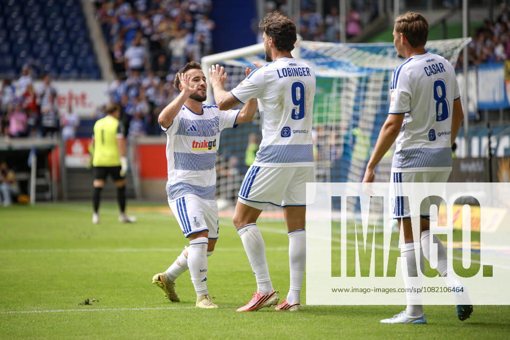GER, Fussball, Herren, 3. Liga, Saison 2026 2027, MSV Duisburg - FC Würzburger Kickers Lex-Tyger Lobinger (Duisburg) Torjubel, jubelt nach seinem Treffer zum 2:0 mit Can Coskun (Duisburg) Duisburg schauinsland-reisen-Arena Nordrhein-Westfalen Deutschland