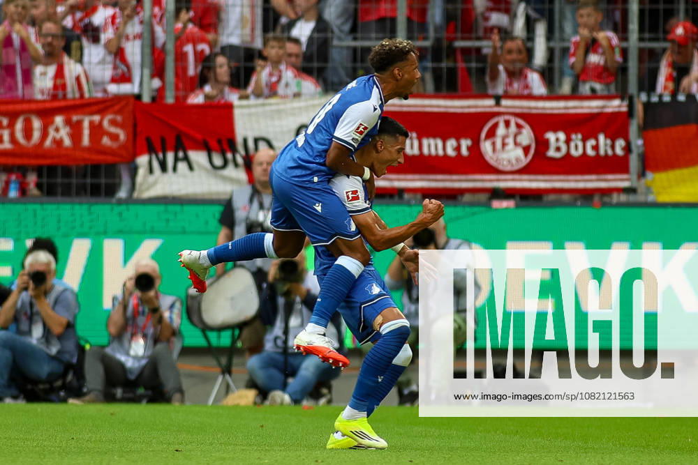 GER, Fussball, Herren, Bundesliga , 1. Bundesliga, Saison 2026 2027, 1. FC Köln - TSG 1899 Hoffenheim Adam Daghim (TSG) Torjubel, jubelt nach seinem Treffer zum 0:1 mit Bambasà Contà (TSG)