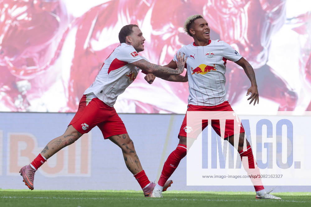 Antonio Nusa (RB Leipzig) bejubelt seinen Treffer zum 2:0 mit David Raum (RB Leipzig) waehrend des Spiels der 1. Bundesliga zwischen RB Leipzig und Borussia Moenchengladbach, Red Bull Arena am 29. August 2026 in Leipzig, Deutschland. (Foto von Marco Steinbrenner DeFodi Images) +++ Antonio Nusa (RB Leipzig) celebrates after scoring his teams second goal with David Raum (RB Leipzig) during the Bundesliga match between RB Leipzig and Borussia Moenchengladbach at Red Bull Arena on August 29, 2026 in Leipzig, Germany. (Photo by Marco Steinbrenner DeFodi Images) DFB DFL REGULATIONS PROHIBIT ANY USE OF PHOTOGRAPHS AS IMAGE SEQUENCES AND OR QUASI-VIDEO. (Photo by Marco Steinbrenner DeFodi Images) -
