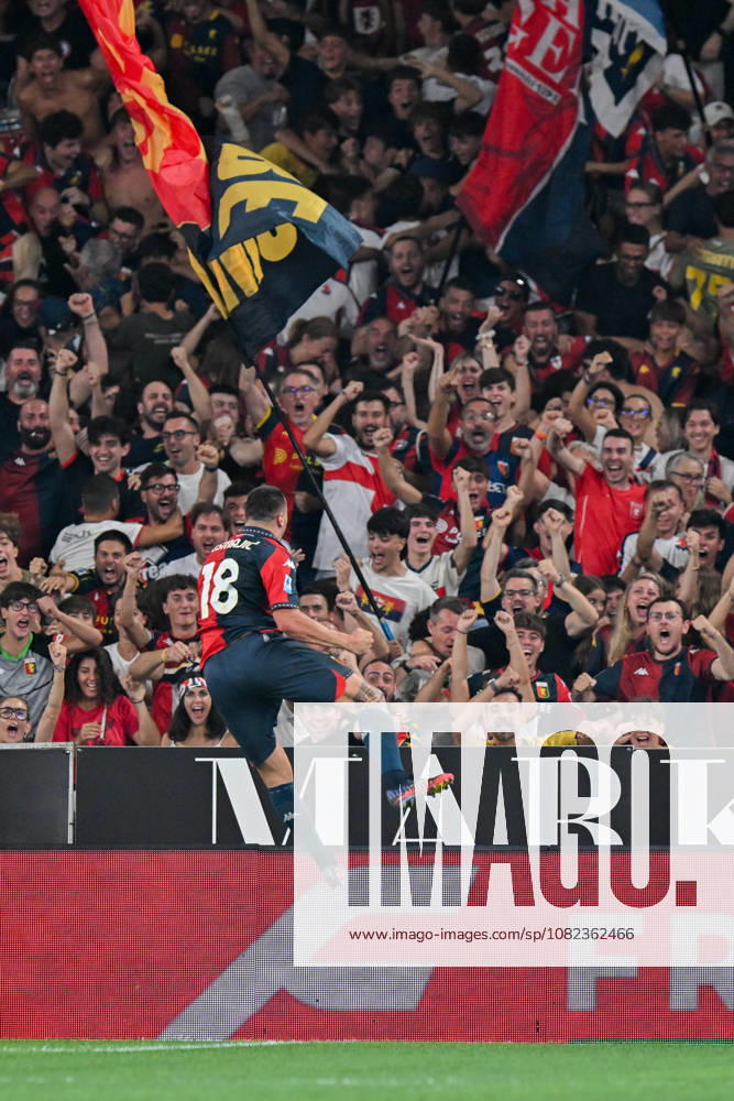 Genoas Milutin Osmajic celebrates after scoring a goal for his team during the Serie A soccer match between Genoa and Como at the Luigi Ferraris Stadium in Genoa, Italy - Friday, September 04, 2026. - Soccer .