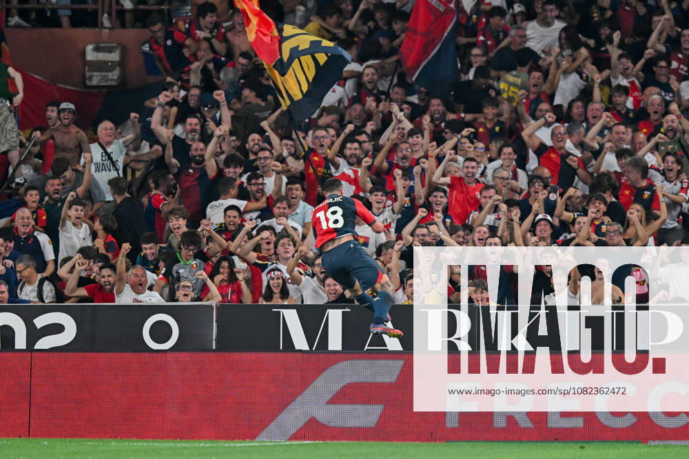 Genoas Milutin Osmajic celebrates after scoring a goal for his team during the Serie A soccer match between Genoa and Como at the Luigi Ferraris Stadium in Genoa, Italy - Friday, September 04, 2026. - Soccer .