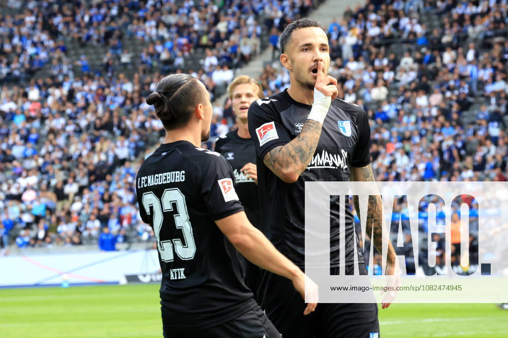 DEU GER, Fussball , 2.Fussballbundesliga , Spieltag, Saison 2026 2027, Berliner Olympiastadion, Hertha BSC vs. 1.FC Magdeburger 1.1 durch Falko Michel ( 1.FC Magdeburg 21 ), Baris Atik ( 1.FC Magdeburg 23 ) 2. Liga: DFB DFL regulations prohibit any use of photographs as image sequences and or quasi-video) Berlin Berliner Olympiastadion Berlin Deutschland