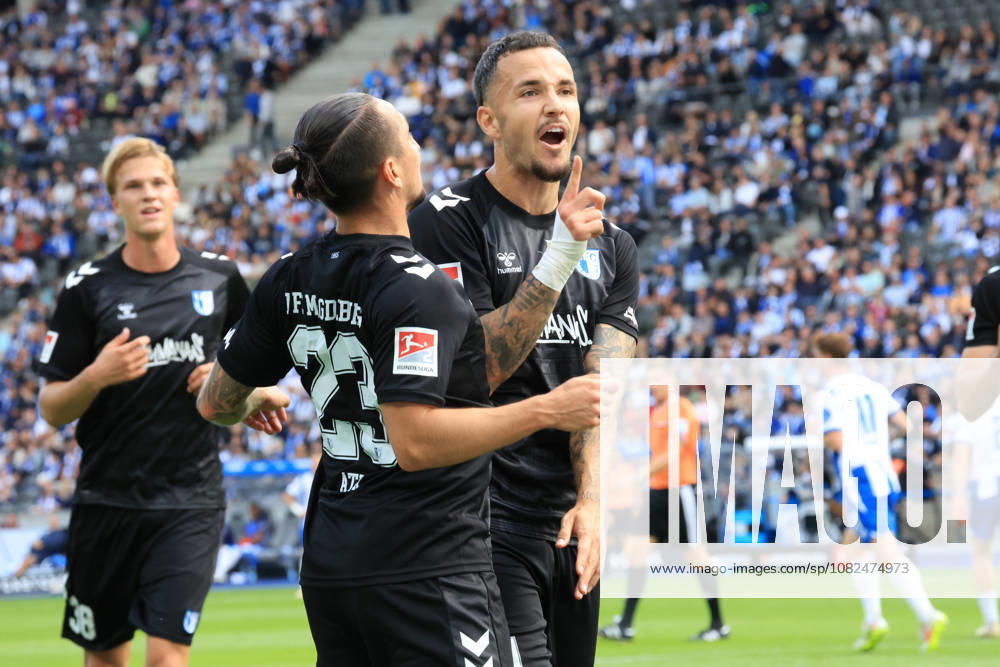 DEU GER, Fussball , 2.Fussballbundesliga , Spieltag, Saison 2026 2027, Berliner Olympiastadion, Hertha BSC vs. 1.FC Magdeburger 1.1 durch Falko Michel ( 1.FC Magdeburg 21 ), Baris Atik ( 1.FC Magdeburg 23 ) 2. Liga: DFB DFL regulations prohibit any use of photographs as image sequences and or quasi-video) Berlin Berliner Olympiastadion Berlin Deutschland