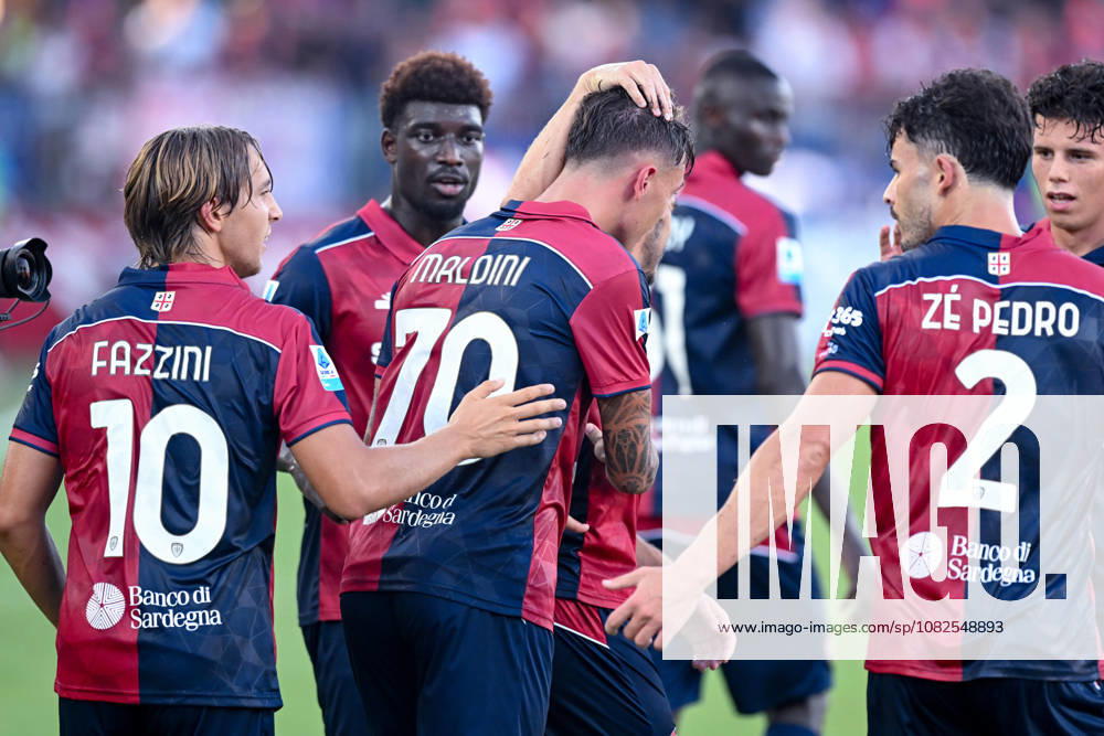 Cagliari s Daniel Maldini celebrates after scoring the goal for 1-0 during the Serie A soccer match between Cagliari Calcio and Lecce at the Unipol Domus in Cagliari, Sardinia - Monday 7th september 2026. - Soccer