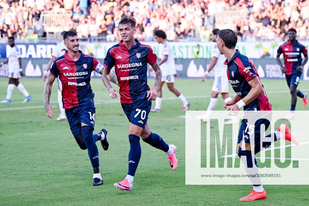 Cagliari s Daniel Maldini celebrates after scoring the goal for 1-0 during the Serie A soccer match between Cagliari Calcio and Lecce at the Unipol Domus in Cagliari, Sardinia - Monday 7th september 2026. - Soccer