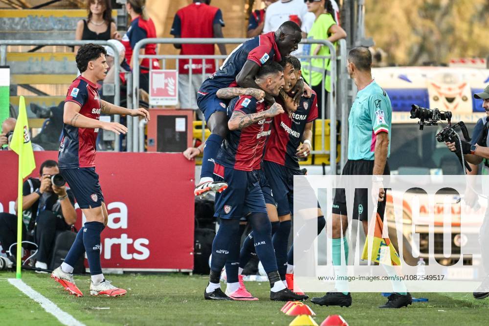 IPA88246311 - Daniel Maldini of Cagliari Calcio, Exultation, Joy, Celebration after scoring a goal, during the Cagliari Calcio vs. US Lecce Italian Serie A soccer match in Cagliari, Italy
