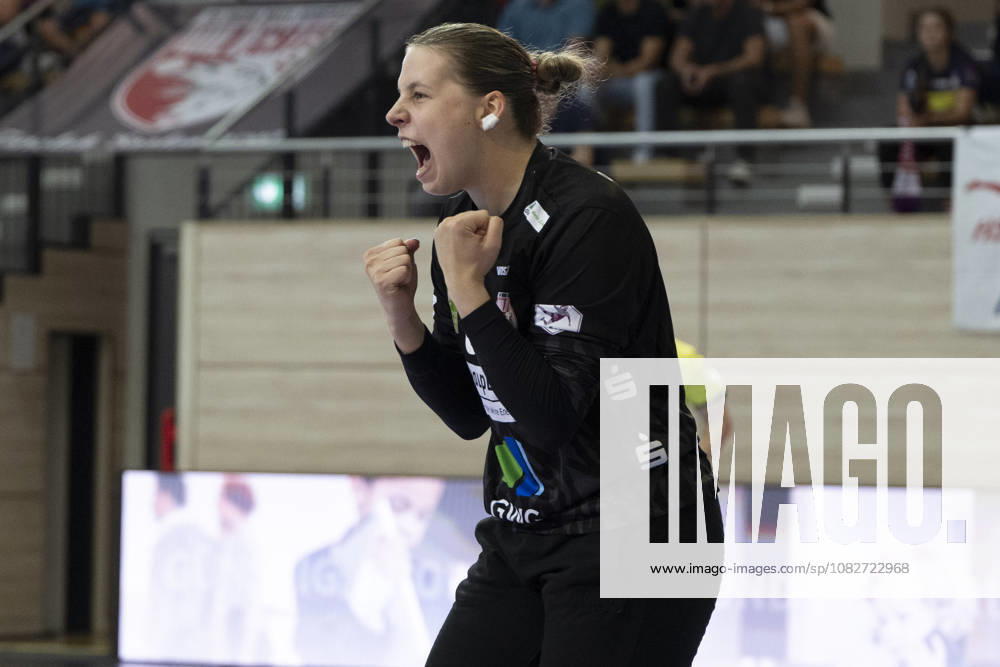Alsco Handball Bundesliga Frauen, Saison 2026 2027 SV Union Halle-Neustadt vs.HSG Blomberg-Lippe Halle, Deutschland 09.September 2026: Im Bild:Torhueterin Lena Schmied (Halle) Mimik, starker Gesichtsausdruck, Emotion, Halle Saale SWH Arena Sachsen-Anhalt Deutschland