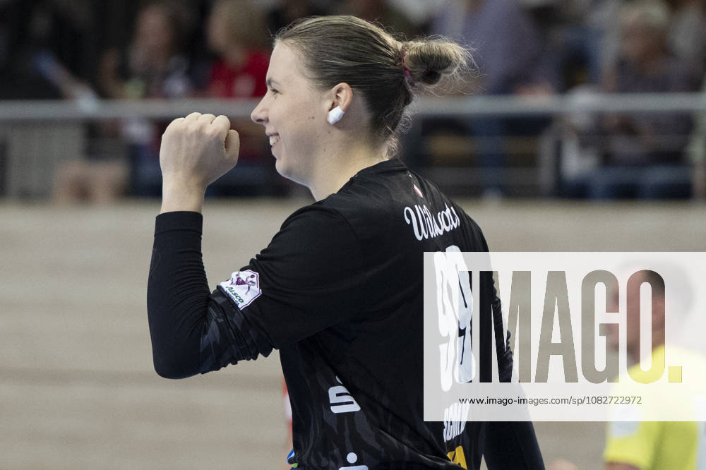 Alsco Handball Bundesliga Frauen, Saison 2026 2027 SV Union Halle-Neustadt vs.HSG Blomberg-Lippe Halle, Deutschland 09.September 2026: Im Bild:Torhueterin Lena Schmied (Halle) Gestik, Geste, gestikuliert, Halle Saale SWH Arena Sachsen-Anhalt Deutschland