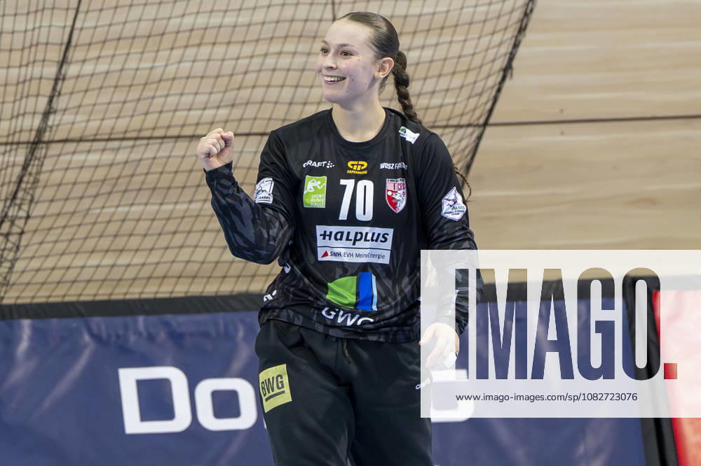 Alsco Handball Bundesliga Frauen, Saison 2026 2027 SV Union Halle-Neustadt vs.HSG Blomberg-Lippe Halle, Deutschland 09.September 2026: Im Bild:Torhueterin Nicola Czaja (Halle) Gestik, Geste, gestikuliert, Halle Saale SWH Arena Sachsen-Anhalt Deutschland