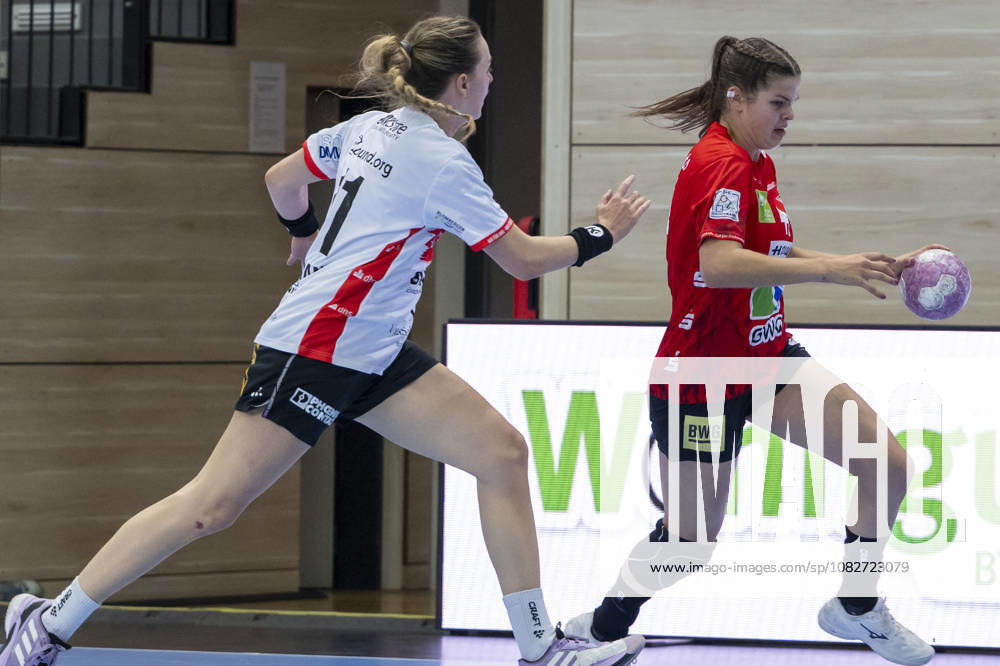 Alsco Handball Bundesliga Frauen, Saison 2026 2027 SV Union Halle-Neustadt vs.HSG Blomberg-Lippe Halle, Deutschland 09.September 2026: Im Bild:v.li.Isabelle Axmann (Blomberg) und Lois van Vliet (Halle) Halle Saale SWH Arena Sachsen-Anhalt Deutschland