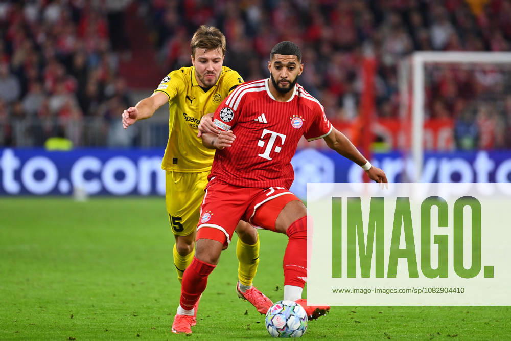 Ismael SAIBARI (Bayern Muenchen), Aktion,Zweikampf gegen Fredrik Bjoerka (Glimt). Fussball Champions League,Saison 2026 27, Ligaphase FC Bayern Muenchen -Bodoe Glimt 5-0 am 10.09.2026.