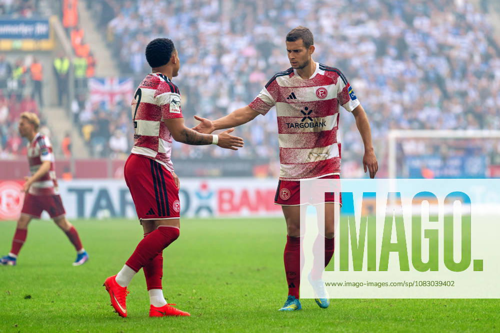 Steven van der Sloot (Fortuna Düsseldorf, 02) und Tim Oberdorf (Fortuna Düsseldorf, 15) klatschen ab Fortuna Duesseldorf vs. MSV Duisburg, Fussball, 3.Liga, 05.Spieltag, Saison 2026 27, 12.09.2026, DFL REGULATIONS PROHIBIT ANY USE OF PHOTOGRAPHS AS IMAGE SEQUENCES AND OR QUASI-VIDEO, Fortuna Duesseldorf vs. MSV Duisburg, Fussball, 3.Liga, 5.Spieltag, Saison 2026 27, 12.09.2026 Düsseldorf