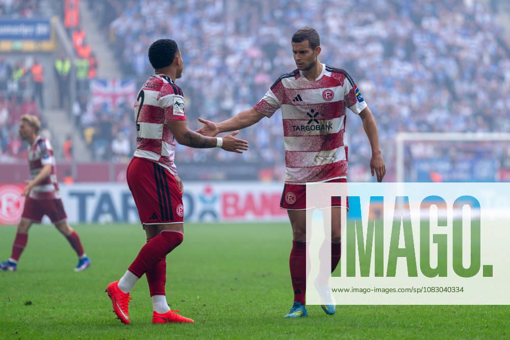 Steven van der Sloot (Fortuna Düsseldorf, 02) und Tim Oberdorf (Fortuna Düsseldorf, 15) klatschen ab Fortuna Duesseldorf vs. MSV Duisburg, Fussball, 3.Liga, 05.Spieltag, Saison 2026 27, 12.09.2026, DFL REGULATIONS PROHIBIT ANY USE OF PHOTOGRAPHS AS IMAGE SEQUENCES AND OR QUASI-VIDEO, Fortuna Duesseldorf vs. MSV Duisburg, Fussball, 3.Liga, 5.Spieltag, Saison 2026 27, 12.09.2026 Düsseldorf
