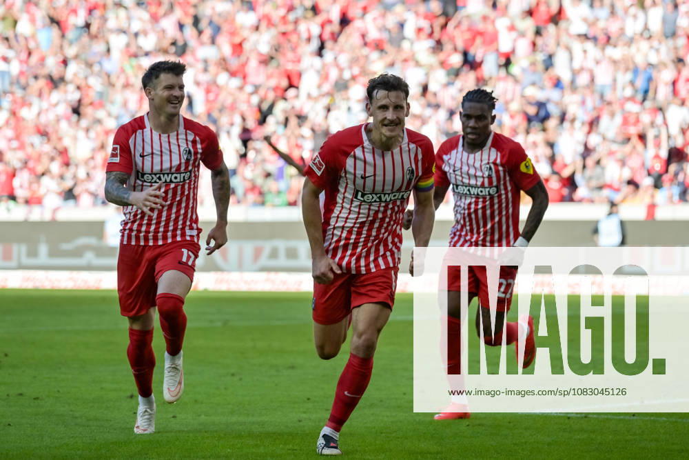 Jubel zum Tor zum 5:0 durch Maximilian Eggestein (SC Freiburg, 08) mit Lukas Kuebler (SC Freiburg, 17), Cyriaque Irie (SC Freiburg, 22) GER, SC Freiburg vs Bor. Moenchengladbach, Fussball, Bundesliga, 3. Spieltag, Saison 2026 2027, 12.09.2026 DFL DFB REGULATIONS PROHIBIT ANY USE OF PHOTOGRAPHS AS IMAGE SEQUENCES AND OR QUASI-VIDEO GER, SC Freiburg vs Bor. Moenchengladbach, Fussball, Bundesliga, 3. Spieltag, Saison 2026 2027, 12.09.2026 Freiburg