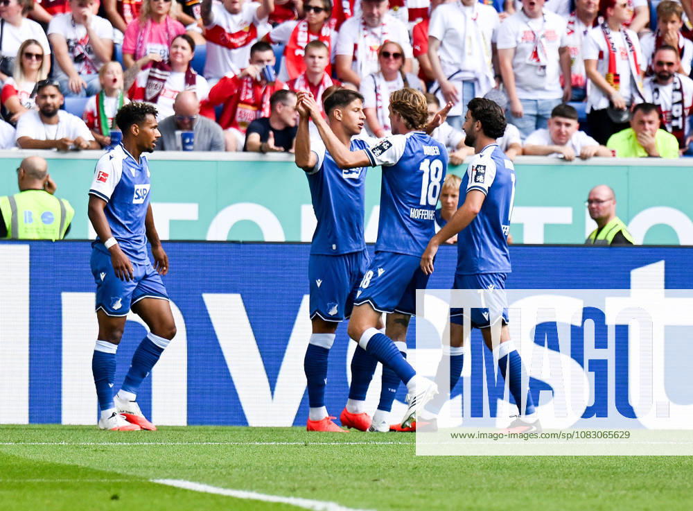 SNP Arena, Sinsheim, GER, 1.FBL, TSG Hoffenheim vs VfB Stuttgart , Adam Hlozek (Hoffenheim) jubelt über sein Tor zum 1:0. DFL regulations prohibit any use of photographs as image sequences and or quasi-video. (Photo by Hasan Bratic DeFodi Images) -