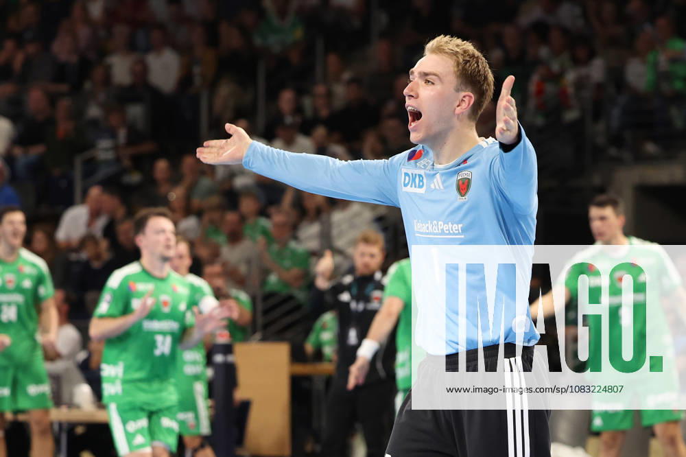 Handball, Opel HBL, Saison 2026 2027, 1.HBL, Füchse Berlin - VfL Gummersbach, Max-Schmeling-Halle:Lasse Ludwig (Füchse Berlin 1) beim Jubeln Berlin Deutschkand