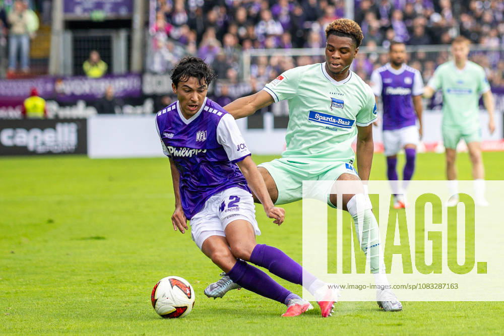 (L-R) Jonathan Gomez (VfL Osnabrueck, 42) im Zweikampf mit Farid Alfa-Ruprecht (Hertha BSC, 20) GER, VfL Osnabrueck vs. Hertha BSC, Fussball, 2. Bundesliga, 5. Spieltag, Spielzeit 2026 2027, 13.09.2026 DFL Regulations prohibit any use of photographers as image sequences and or quasi-video. GER, VfL Osnabrueck vs. Hertha BSC, Fussball, 2. Bundesliga, 5. Spieltag, Spielzeit 2026 2027, 13.09.2026 Osnabrueck