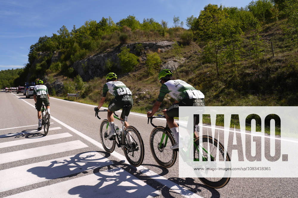 Spain s Fernando Barcelo Aragon of Caja Rural-Seguros RGA . Colombia s Fernando Gaviria Rendon of Caja Rural-Seguros RGA , Spain s Joan Bou Company of Caja Rural-Seguros RGA during the Giro dAbruzzo, stage 3 from Oricola - Piana del Cavaliere to San Benedetto dei Marsi (159 km) - Abruzzo, Italy - Thursday, September 17, 2026. - cycling.