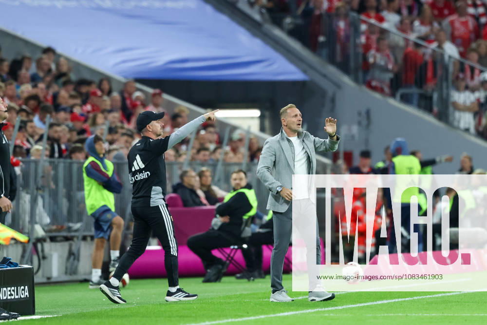 Mauro Lustrinelli (1. FC Union Berlin, Chef-Trainer) gestikuliert, mit Sebastian Boenig (1. FC Union Berlin, Co-Trainer), GER, FC Bayern Muenchen vs. 1. FC Union Berlin, Fussball, Bundesliga, 4. Spieltag, Saison 2026 2027, 18.09.2026, , GER, FC Bayern Muenchen vs. 1. FC Union Berlin, Fussball, Bundesliga, 4. Spieltag, Saison 2026 2027, 18.09.2026 Muenchen