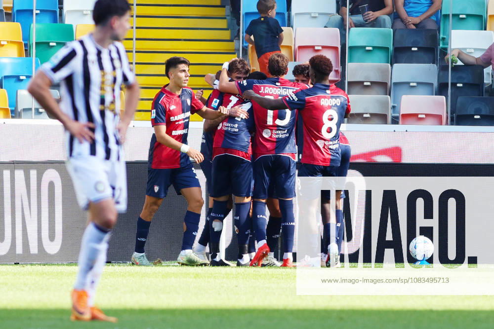 Cagliari s daniel maldini celebrates after scoring the 0-1 goal for his team during the Serie A soccer match between Udinese and Cagliari at the Friuli Stadium in Udine, north east Italy - September 19, 2026. - Soccer