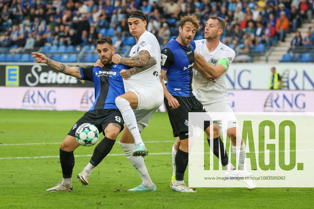Von links: Goncalo Gregorio (SV Waldhof Mannheim, 9), Antonio Tikvic (SC Preußen Münster, 4), Lukas Klünter (SV Waldhof Mannheim, 24), Torge Paetow (SC Preußen Münster, 16), Strafraumszene Fussball: 3. Liga, 7. Spieltag, SV Waldhof Mannheim vs. SC Preußen Münster am 20.09.2026 in Mannheim (Carl-Benz-Stadion), Deutschland 2026 Franz Reindel Mannheim Carl-Benz-Stadion Deutschland