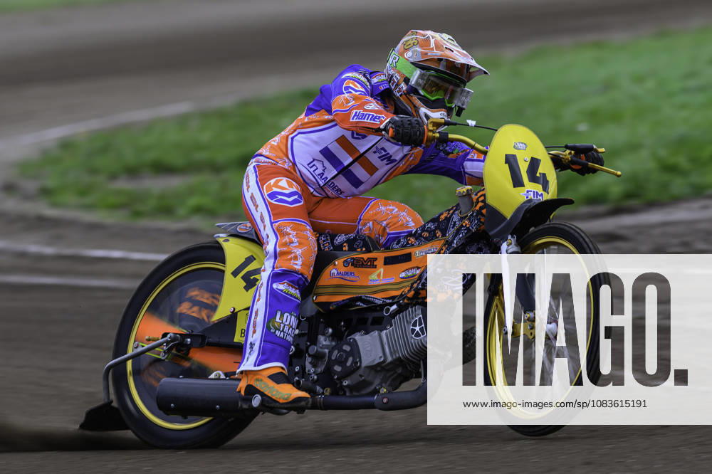 FIM Long Track of Nations 2026 Romano Hummel (14) of the Netherlands practices during the FIM Long Track of Nations 2026 at the Speed Centre Roden in the Netherlands on September 20, 2026. Roden Drenthe Netherlands