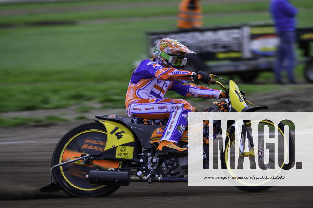 FIM Long Track of Nations 2026 Romano Hummel (14) of the Netherlands practices during the FIM Long Track of Nations 2026 at the Speed Centre Roden in the Netherlands on September 20, 2026. Roden Drenthe Netherlands