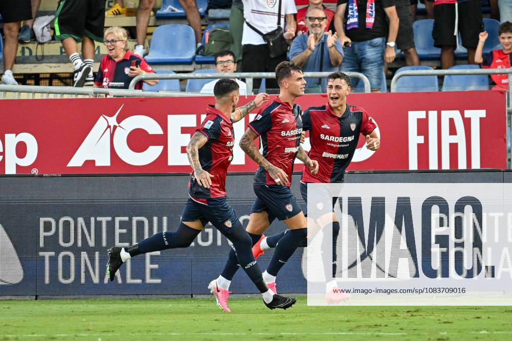 IPA88904959 - Daniel Maldini of Cagliari Calcio, Exultation, Joy, Celebration after scoring a goal, during the Cagliari Calcio vs. US Lecce Italian Serie A soccer match in Cagliari, Italy